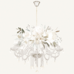 Graphic vintage inspired chandelier with flowers for Lillian's Room Blog