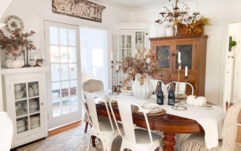 Fall dining room tablescape with vintage touches