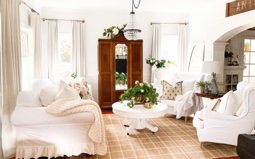 Spring living room with jute rugs for neutral spaces