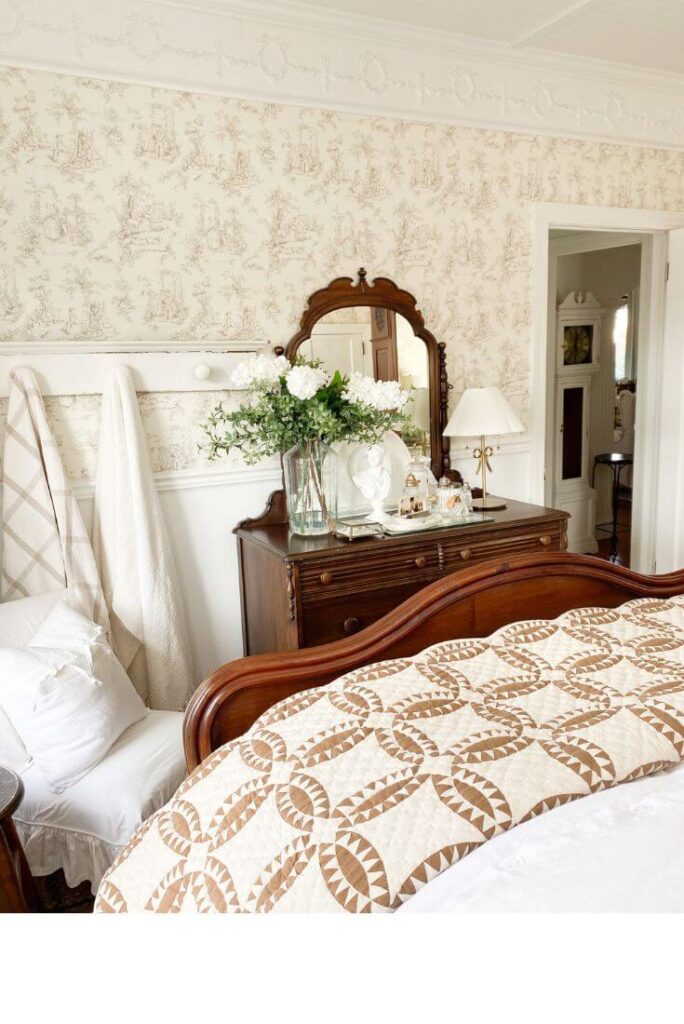 Warm and cozy bedroom corner with layered textures and winter details.