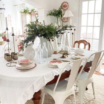 Christmas Dining Room Decor with Vintage Red Transferware