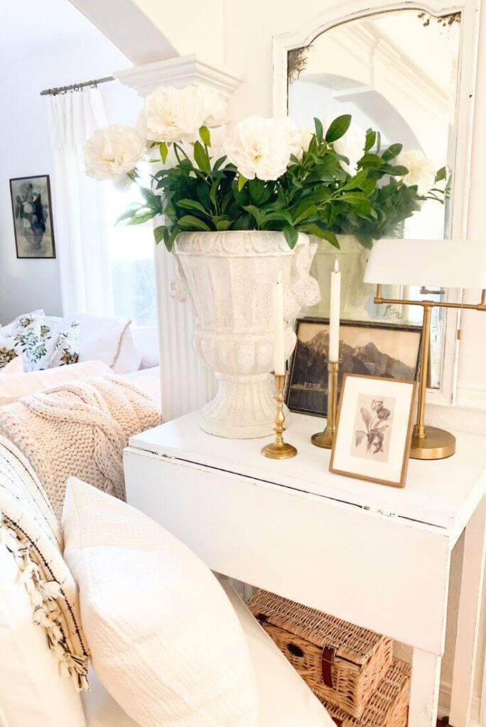 Winter to spring quick refresh with faux white florals.