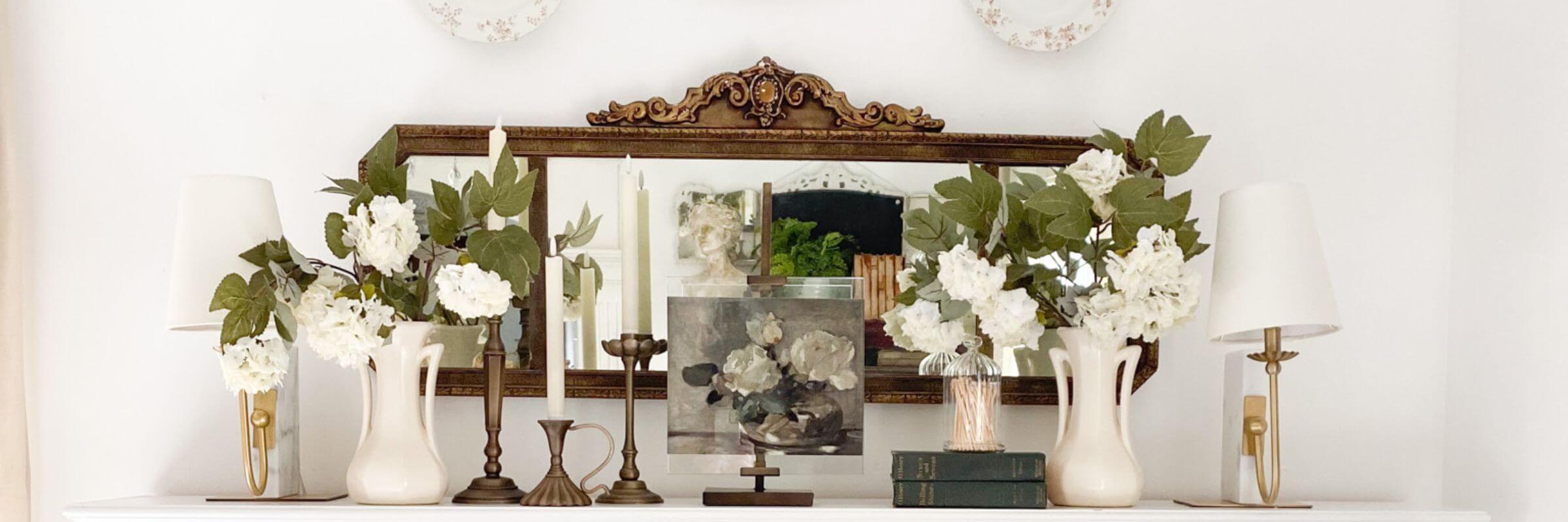 Antique gold mirror for Mantel Makeover