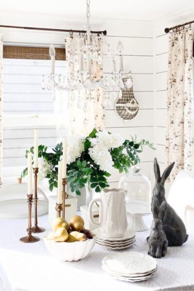 DIY kitchen curtains in a cozy cottage breakfast nook